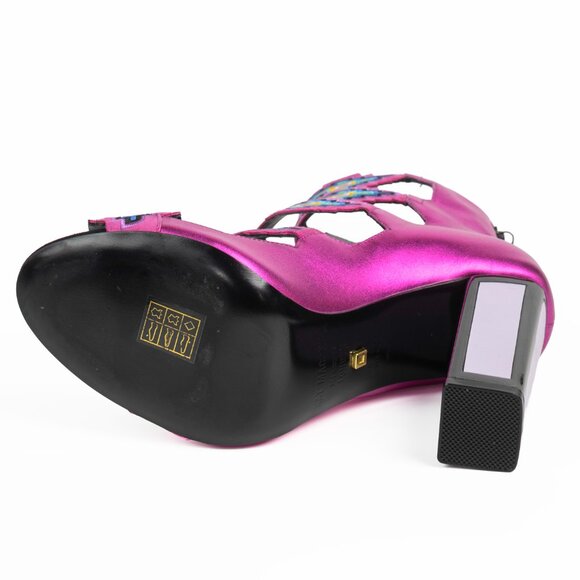 Kat Maconie Thea Metallic Fuchsia Pink Leather Embroidered Aztec Sandals sz 8 - Picture 6 of 11